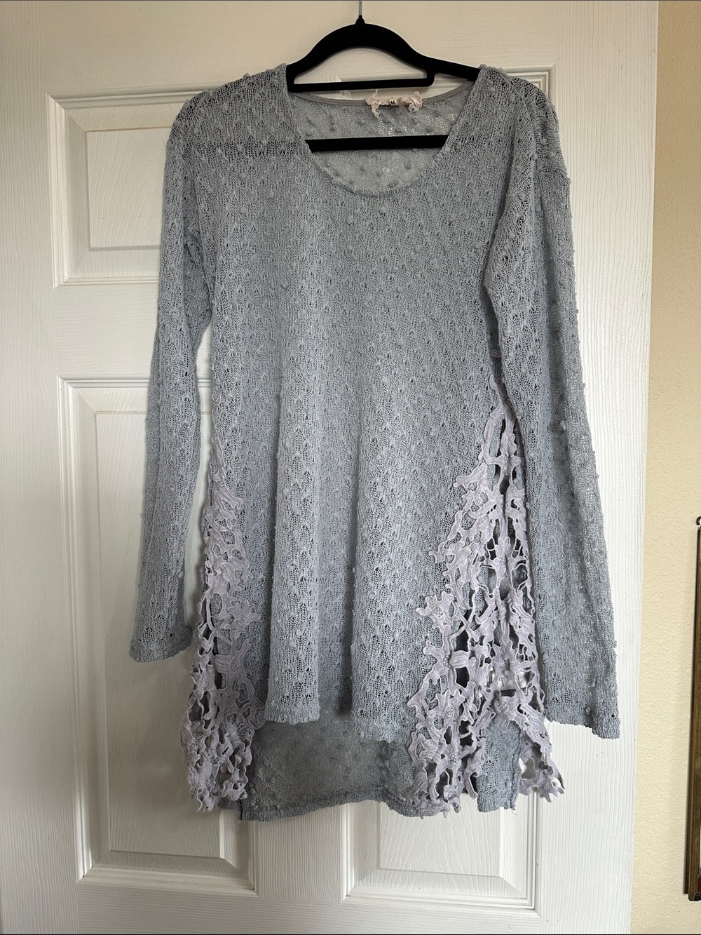 A'Reve Light Gray Lace Knit Top